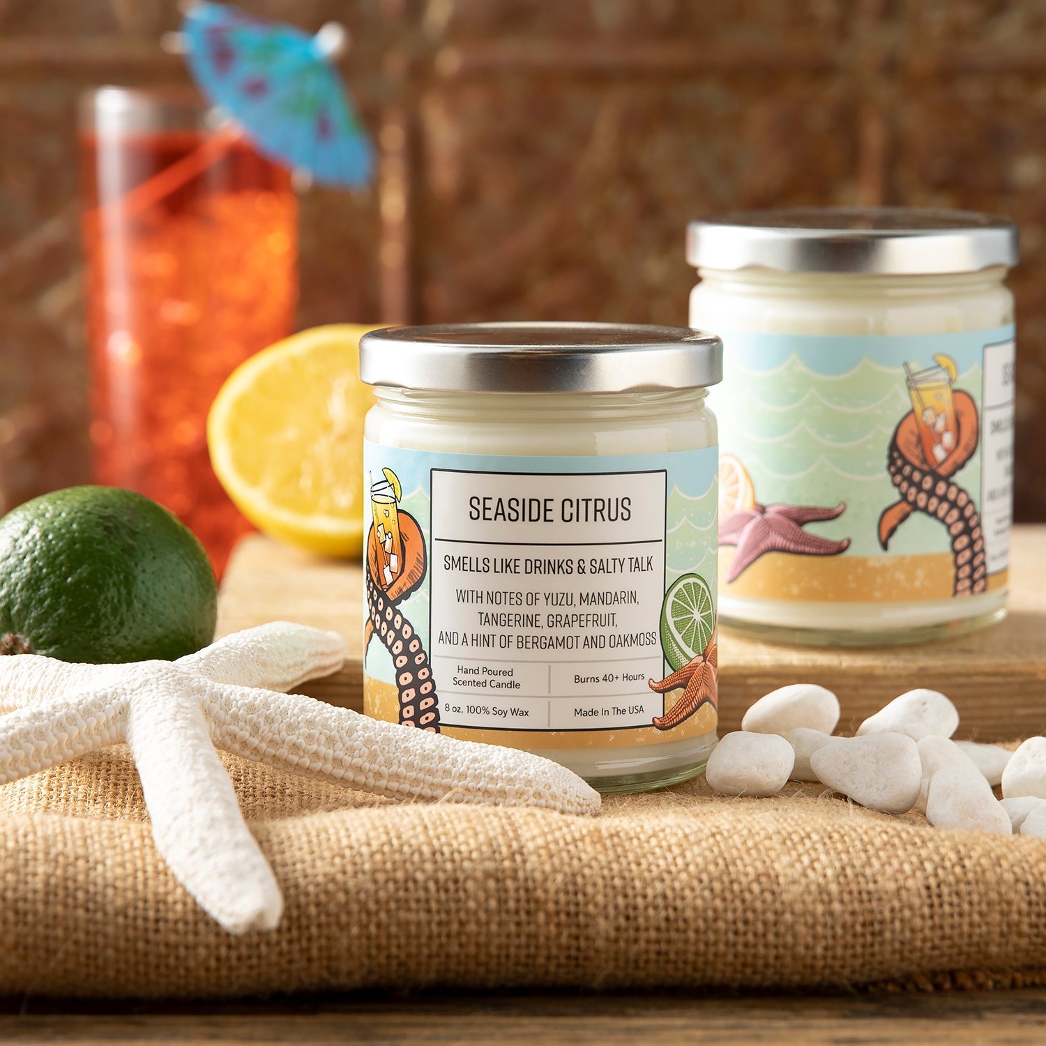 Citrus Scented Candles - Yuzu & Seaside Citrus Aroma | Hand - Poured 100% Soy Wax Candle - Soy Candles - Two Little Fruits - Two Little Fruits