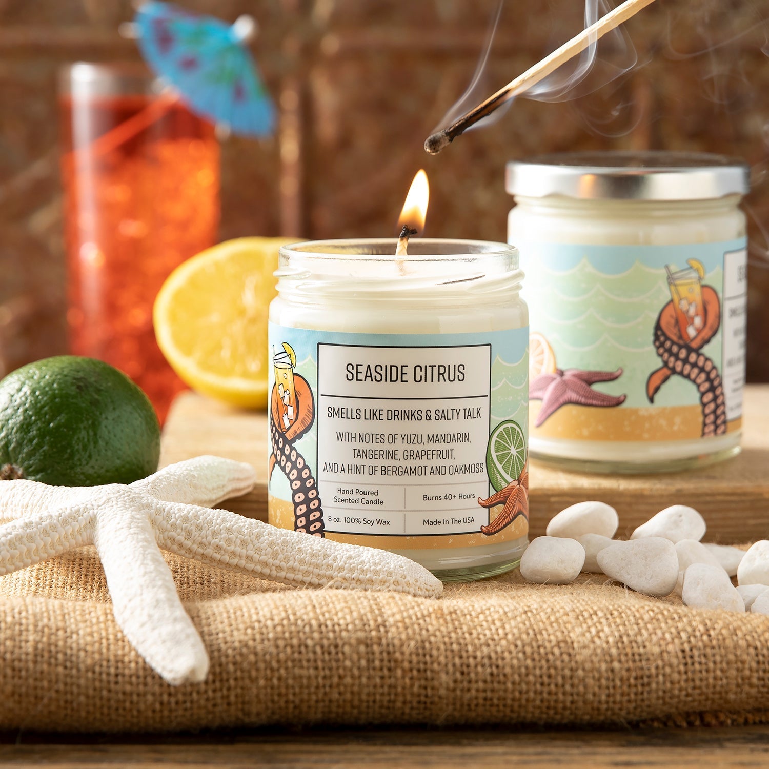 Citrus Scented Candles - Yuzu & Seaside Citrus Aroma | Hand - Poured 100% Soy Wax Candle - Soy Candles - Two Little Fruits - Two Little Fruits