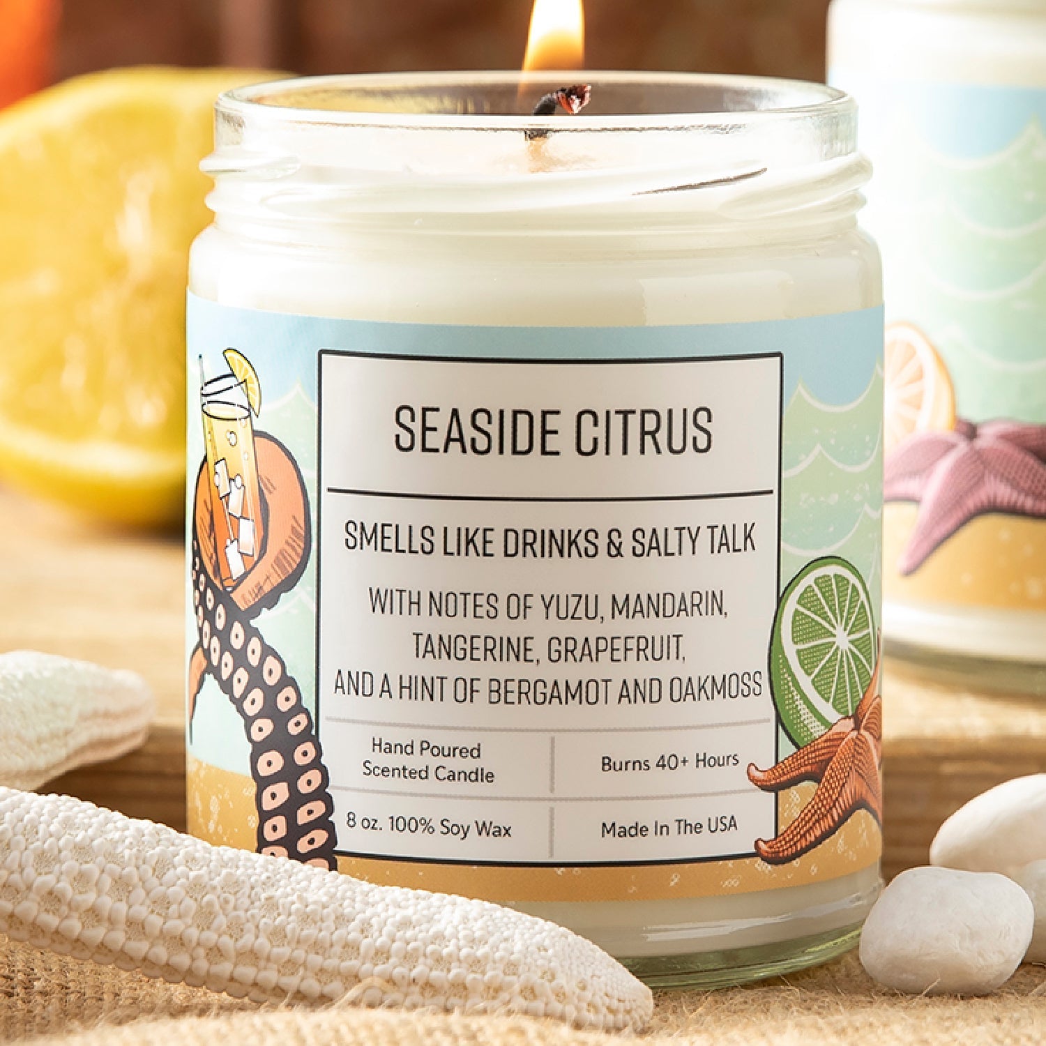 Citrus Scented Candles - Yuzu & Seaside Citrus Aroma | Hand - Poured 100% Soy Wax Candle - Soy Candles - Two Little Fruits - Two Little Fruits