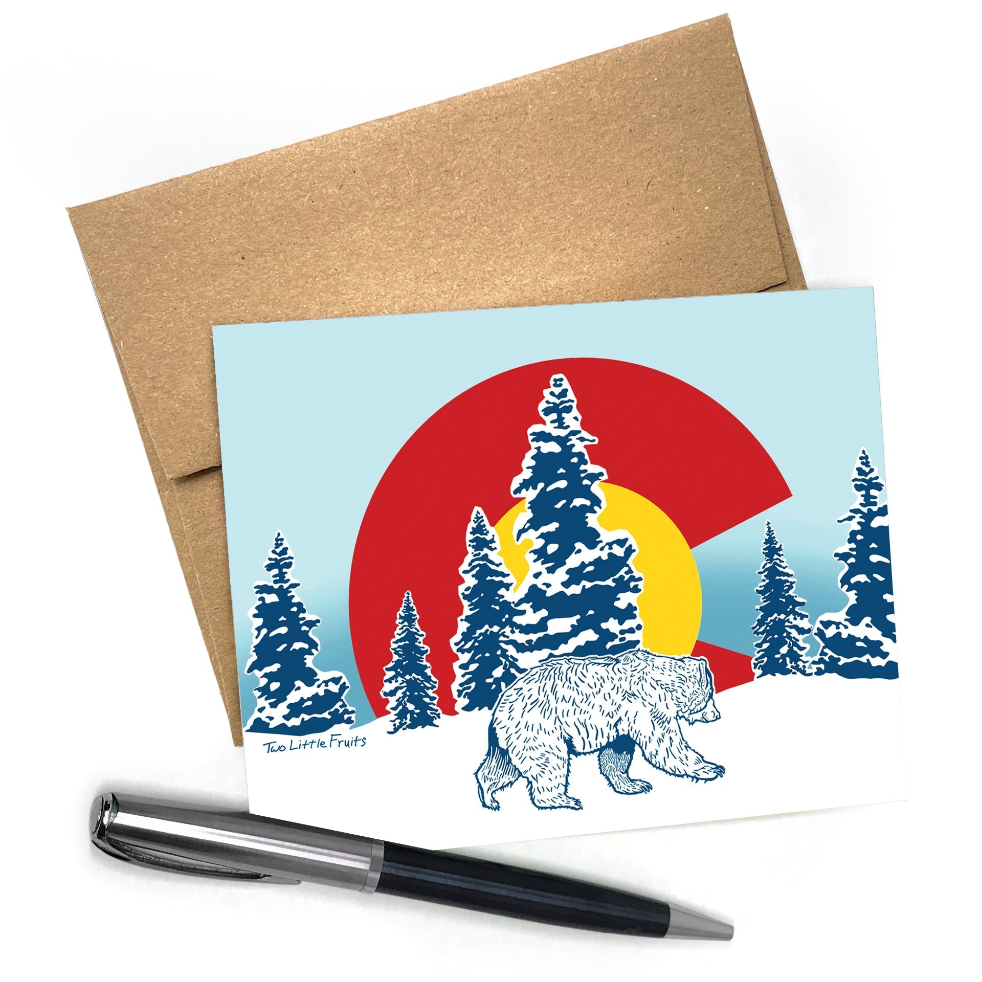 Colorado Bear Greeting Card - A2 Size, Blank Inside with Brown Envelope, Eco - Friendly Packaging - Greeting Cards - Two Little Fruits - Two Little Fruits
