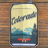 Colorado Beer Sticker - Durable Waterproof Vinyl Decal featuring a scenic mountain landscape with a red canoe, perfect for showcasing your love for Colorado's brewery culture.