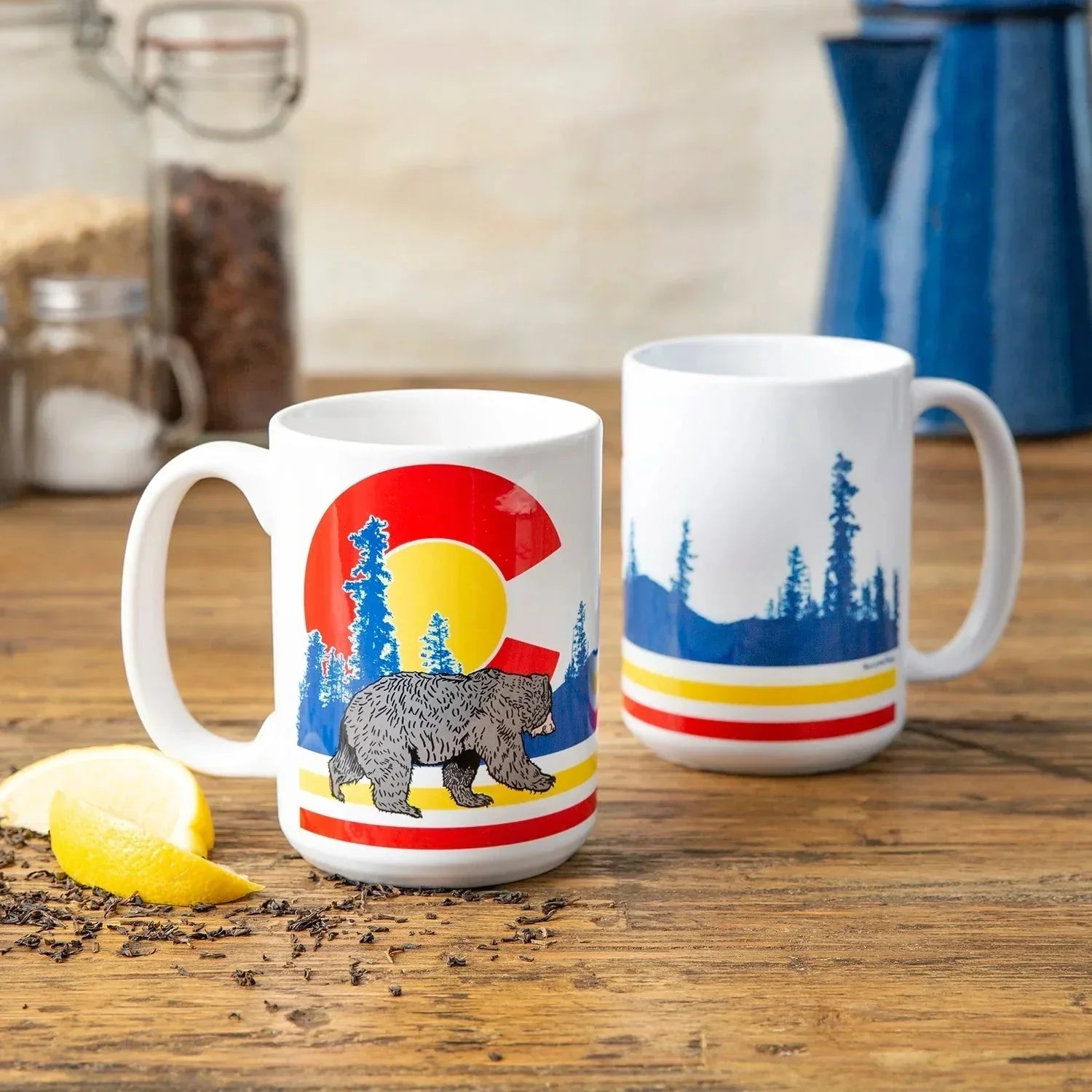 colorado flag bear 15 oz illustrated ceramic mug 15 oz by Two Little Fruits