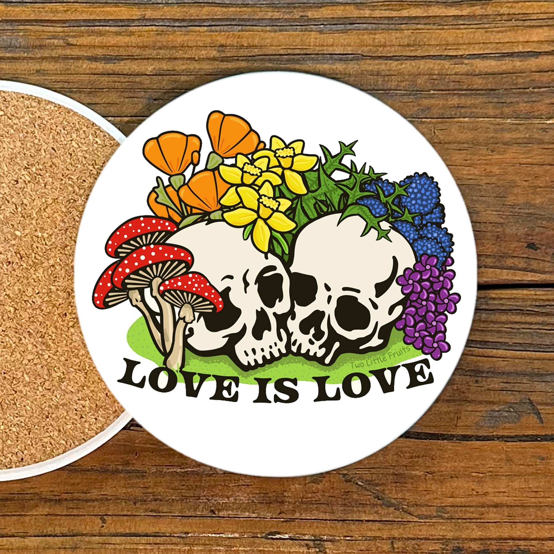 Colorful 4" Ceramic Gay Pride Drink Coaster with Cork Backing - Love Is Love Design - Coasters - Two Little Fruits - Two Little Fruits