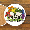 Colorful 4" Ceramic Gay Pride Drink Coaster with Cork Backing - Love Is Love Design - Coasters - Two Little Fruits - Two Little Fruits