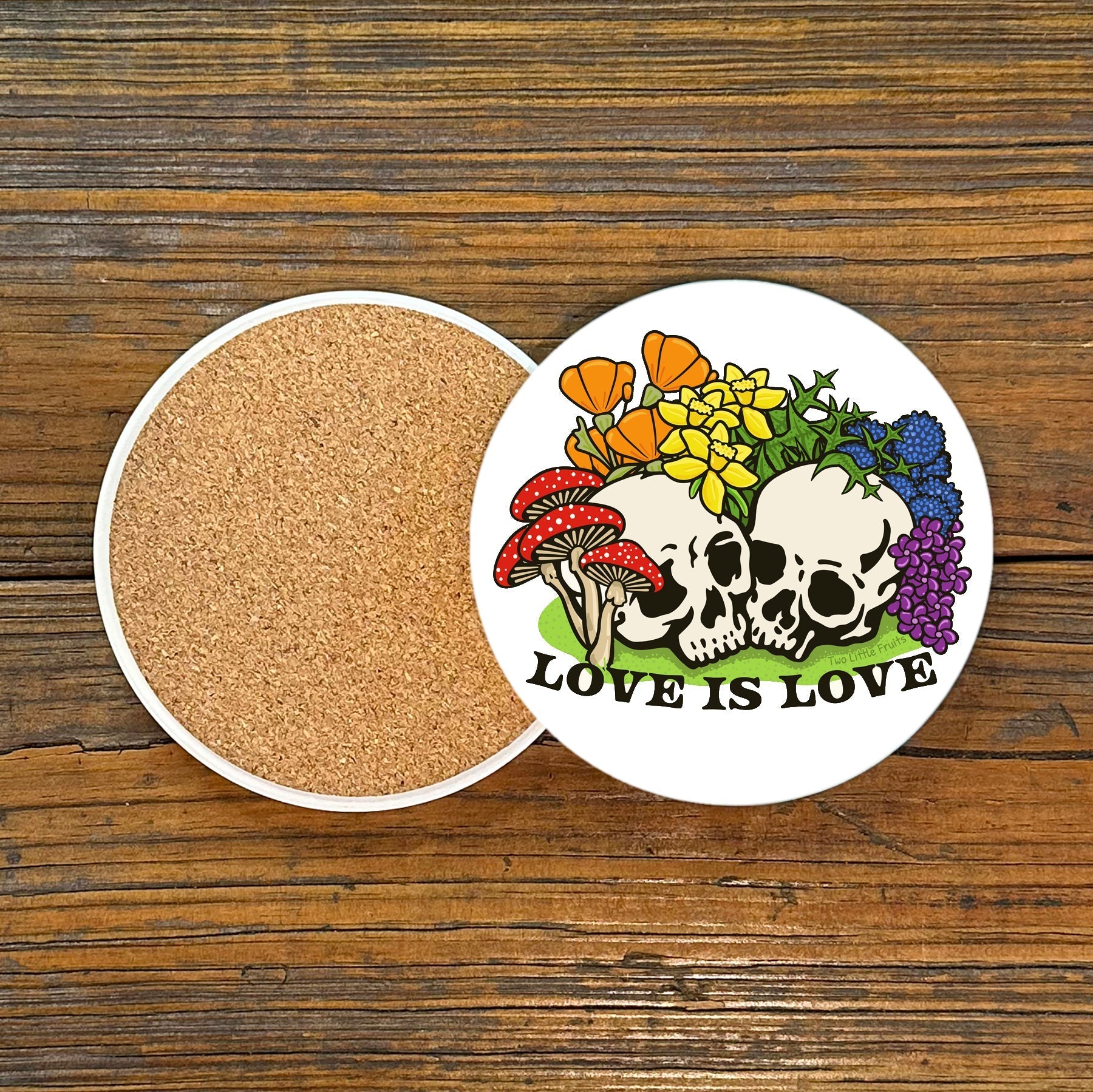 Colorful 4" Ceramic Gay Pride Drink Coaster with Cork Backing - Love Is Love Design - Coasters - Two Little Fruits - Two Little Fruits