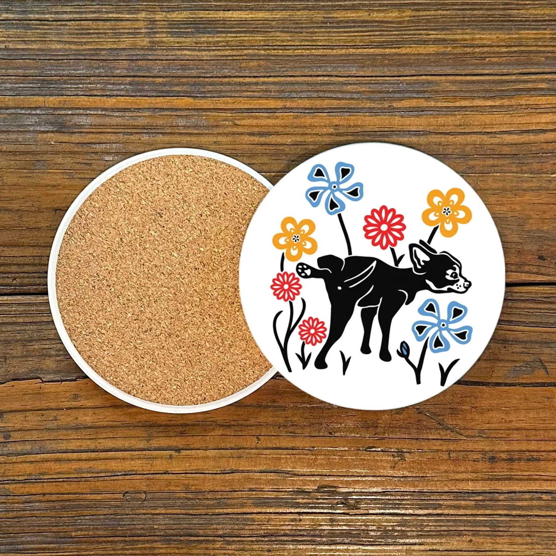 Colorful 4" Dog Drink Coaster - Ceramic with Cork Backing - Coasters - Two Little Fruits - Two Little Fruits