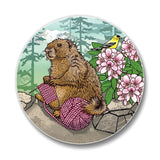 Colorful Coffee Table Coasters - Knitting Marmot Ceramic Drink Coasters, Set of 4, 4" Diameter - Coasters - Two Little Fruits - Two Little Fruits