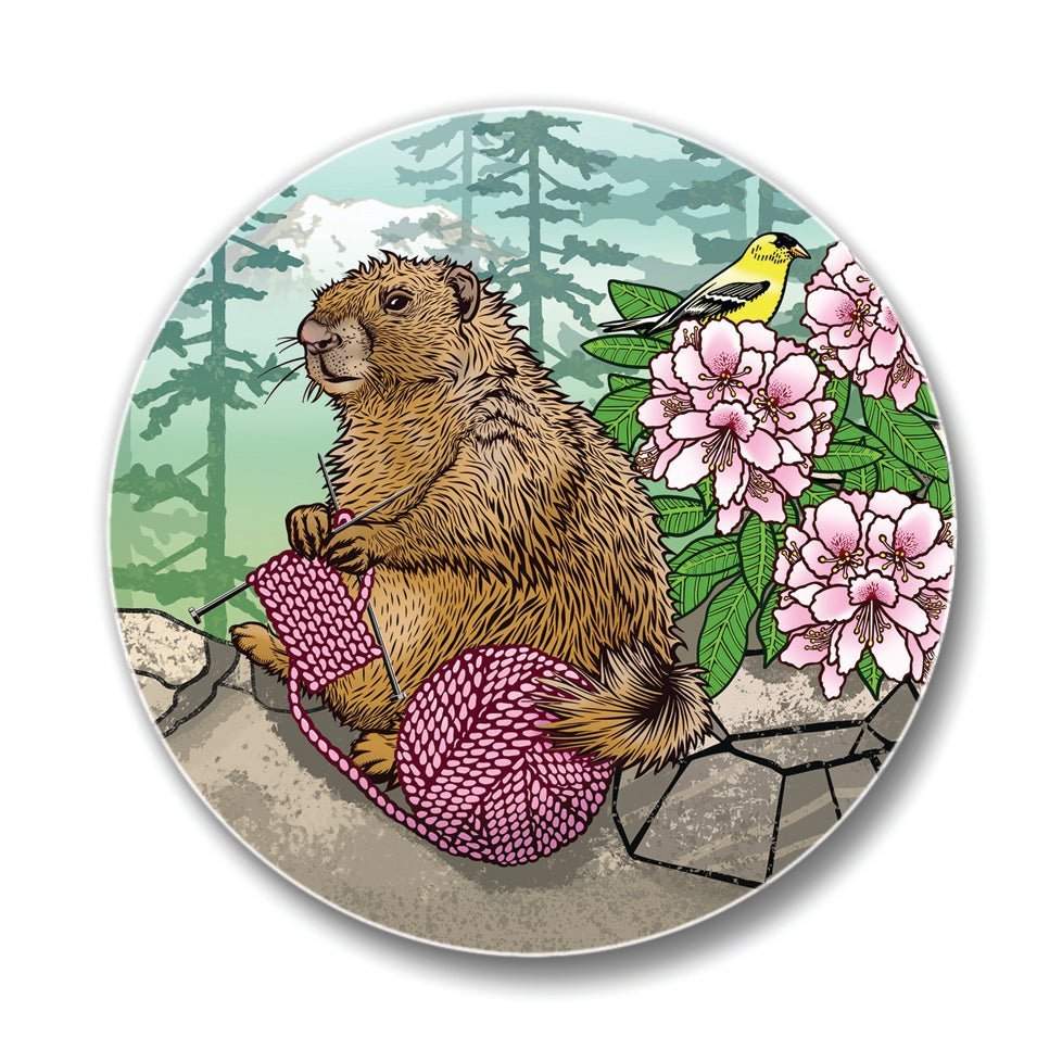 Colorful Coffee Table Coasters - Knitting Marmot Ceramic Drink Coasters, Set of 4, 4" Diameter - Coasters - Two Little Fruits - Two Little Fruits