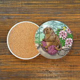 Colorful Coffee Table Coasters - Knitting Marmot Ceramic Drink Coasters, Set of 4, 4" Diameter - Coasters - Two Little Fruits - Two Little Fruits