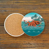 Colorful Drink Coasters - 4" Diameter Octopus Ceramic Coasters with Cork Backing, Set of 4 - Coasters - Two Little Fruits - Two Little Fruits