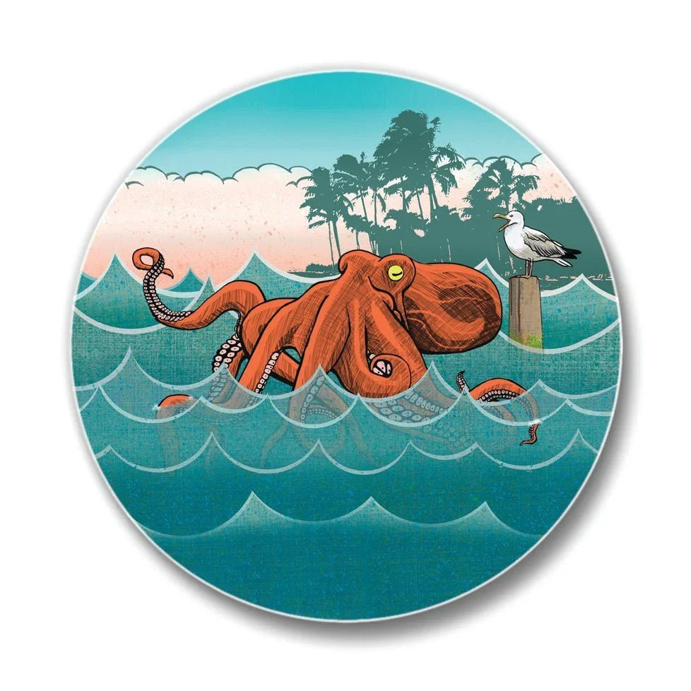 Colorful Drink Coasters - 4" Diameter Octopus Ceramic Coasters with Cork Backing, Set of 4 - Coasters - Two Little Fruits - Two Little Fruits