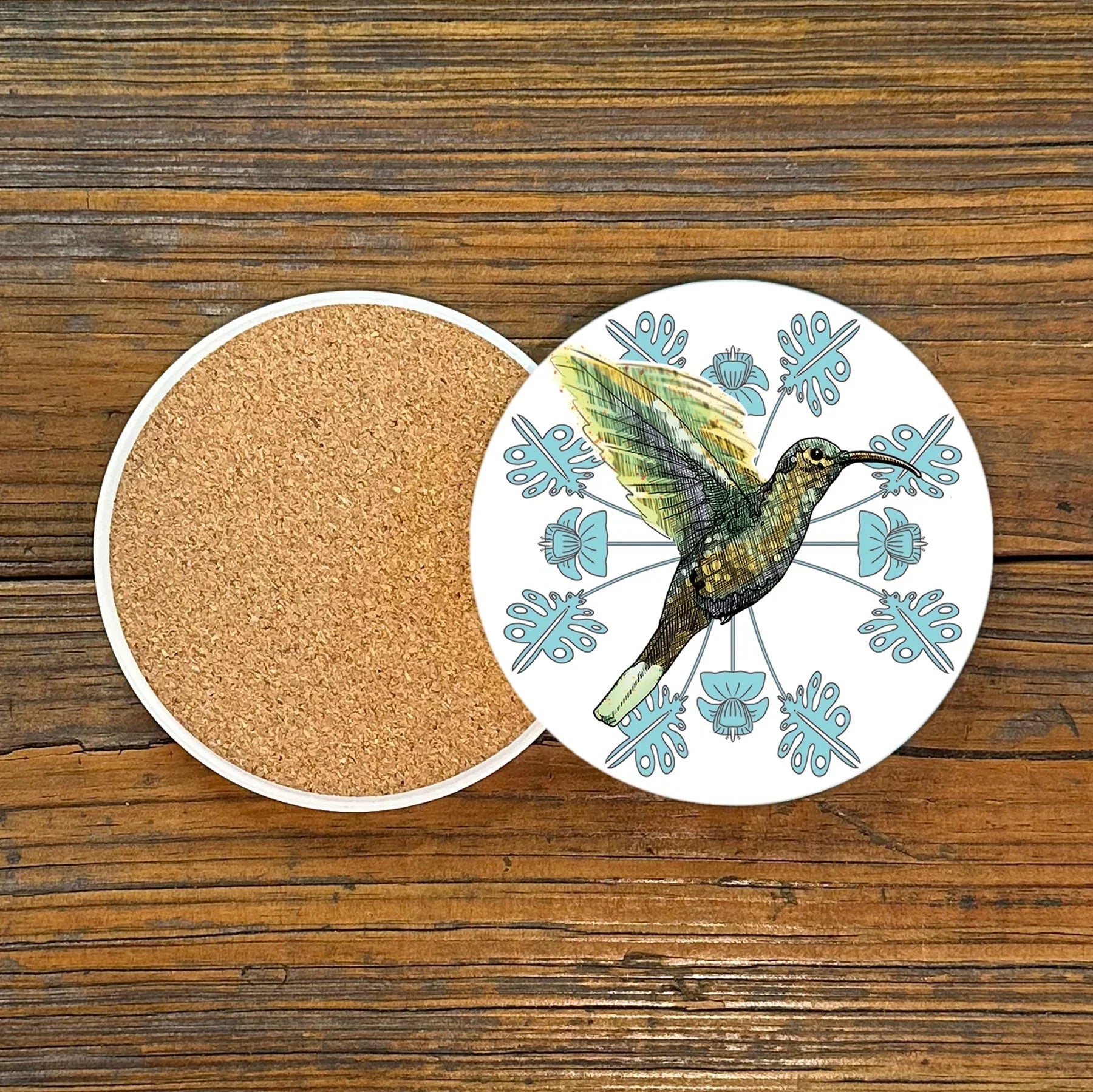 Colorful Hummingbird Coasters - 4" Ceramic Drink Coasters with Cork Backing