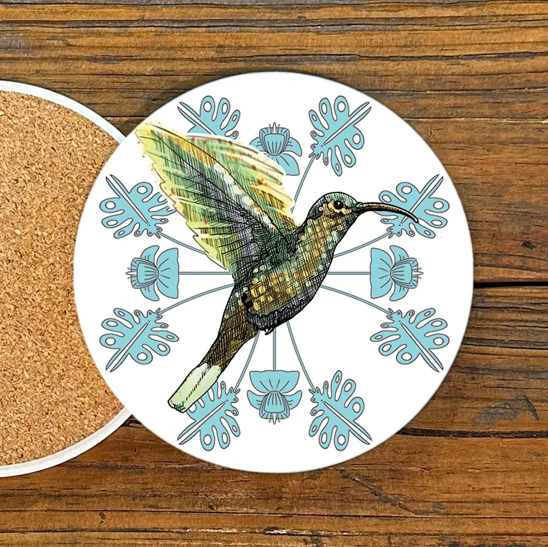 Hummingbird illustrated coaster by Two Little Fruits