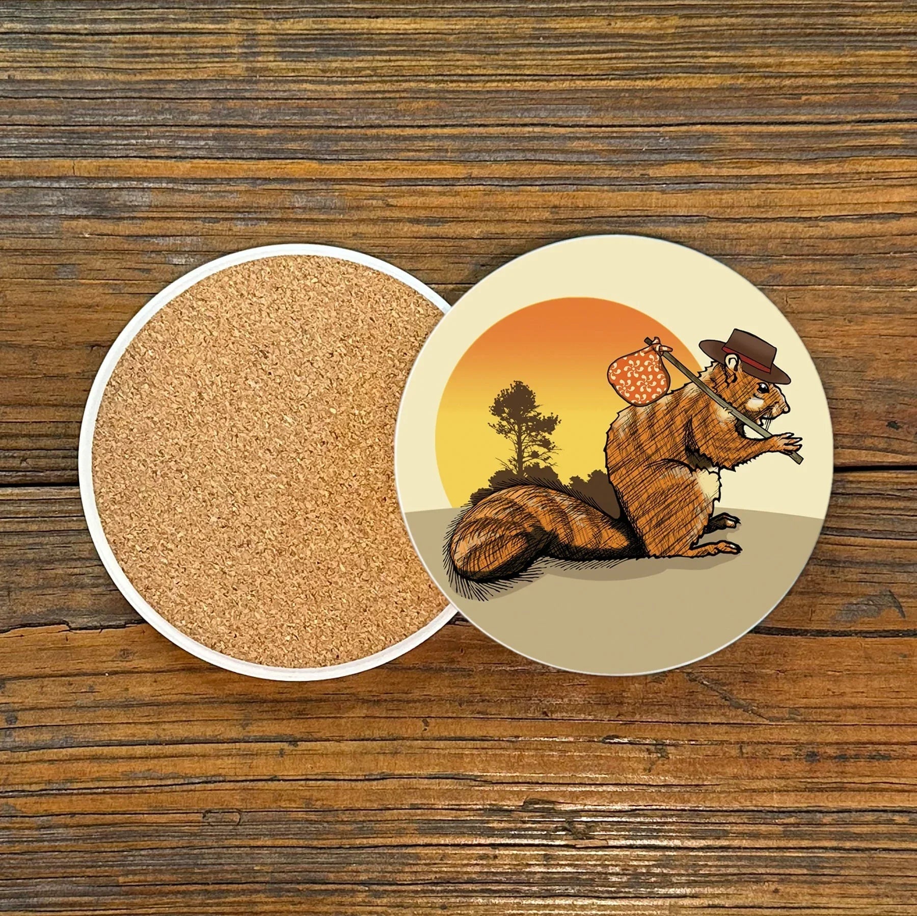 Colorful Squirrel Drink Coaster - 4" Ceramic Coasters with Cork Backing by Two Little Fruits