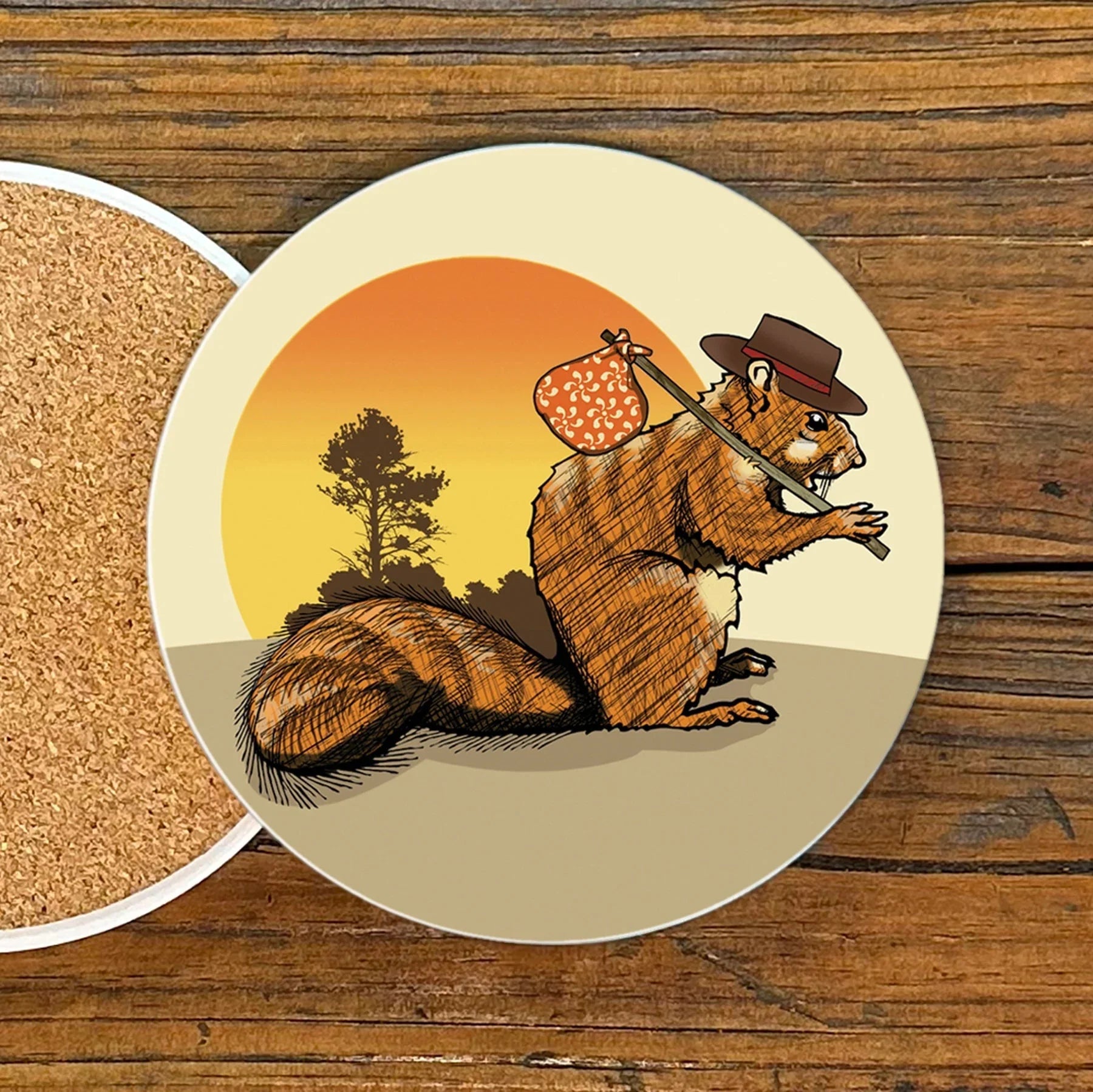 Squirrel illustrated coaster by Two Little Fruits