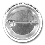 Back view of the Corona King Tiger Button Pin showing the secure pin back, designed by Two Little Fruits.