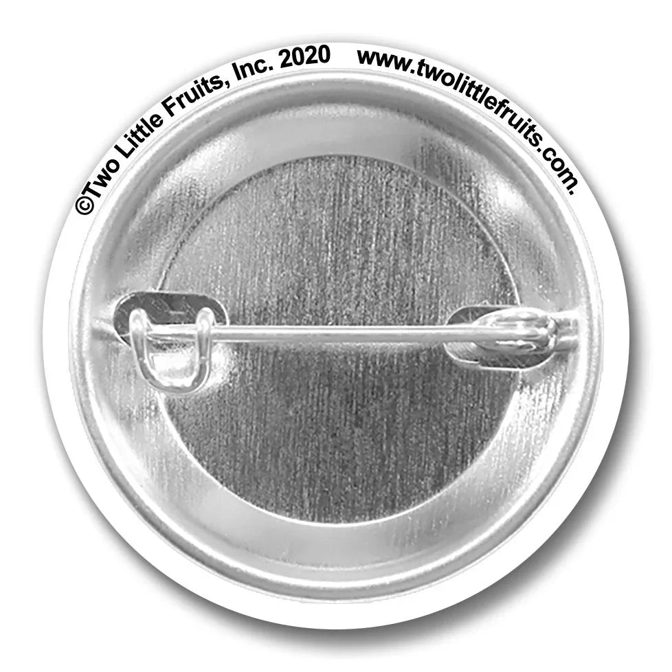 Back view of the Corona King Tiger Button Pin showing the secure pin back, designed by Two Little Fruits.