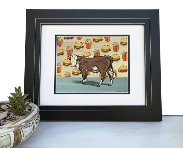 Cow And Cheeseburger Art Print - Two Little Fruits
