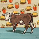 Cow And Cheeseburger Wall Decor Art Print - High Quality 8x10 Or 11x14 Inch Print, Acid Free Paper - Paper Prints - Two Little Fruits - Two Little Fruits