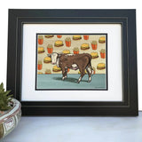 Cow Cheeseburger illustrated art print by Two Little Fruits