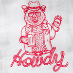Cheerful Cowboy Bear illustrated tea towel by Two Little Fruits