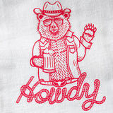 Cheerful Cowboy Bear illustrated tea towel by Two Little Fruits