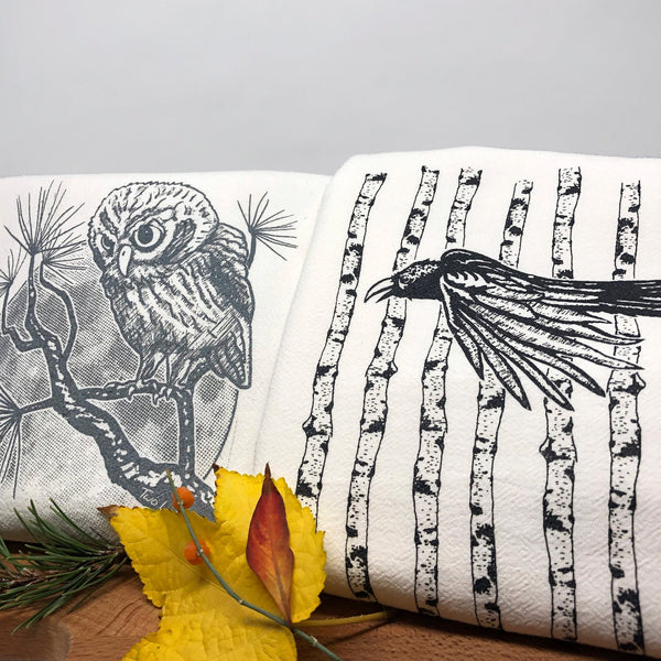 Crow and Owl Tea Towel - Tea Towels - Two Little Fruits - Two Little Fruits