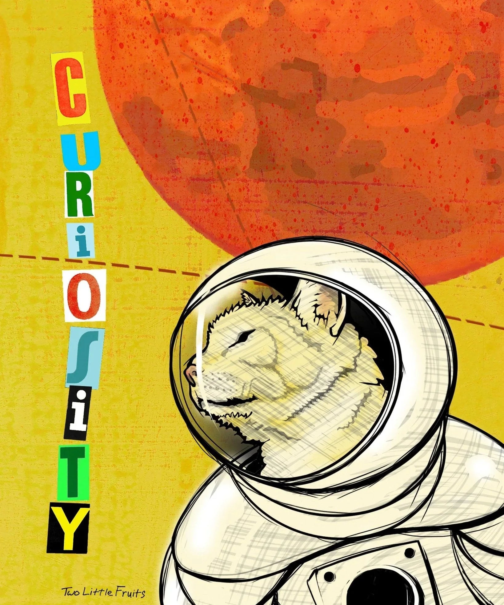 Curiosity Cat Astronaut Art Print - 8x10 or 11x14 Fine Art Print on Quality 110lb Paper - Paper Prints - Two Little Fruits - Two Little Fruits