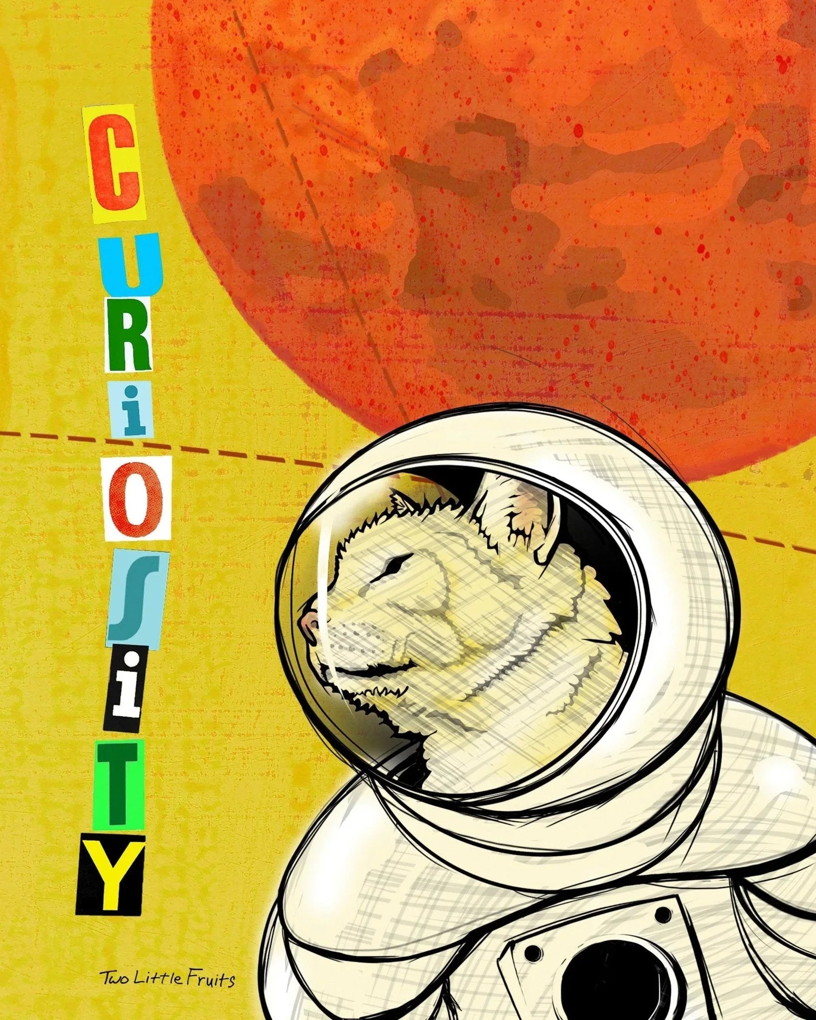 Curiosity Cat Astronaut Art Print - 8x10 or 11x14 Fine Art Print on Quality 110lb Paper - Paper Prints - Two Little Fruits - Two Little Fruits