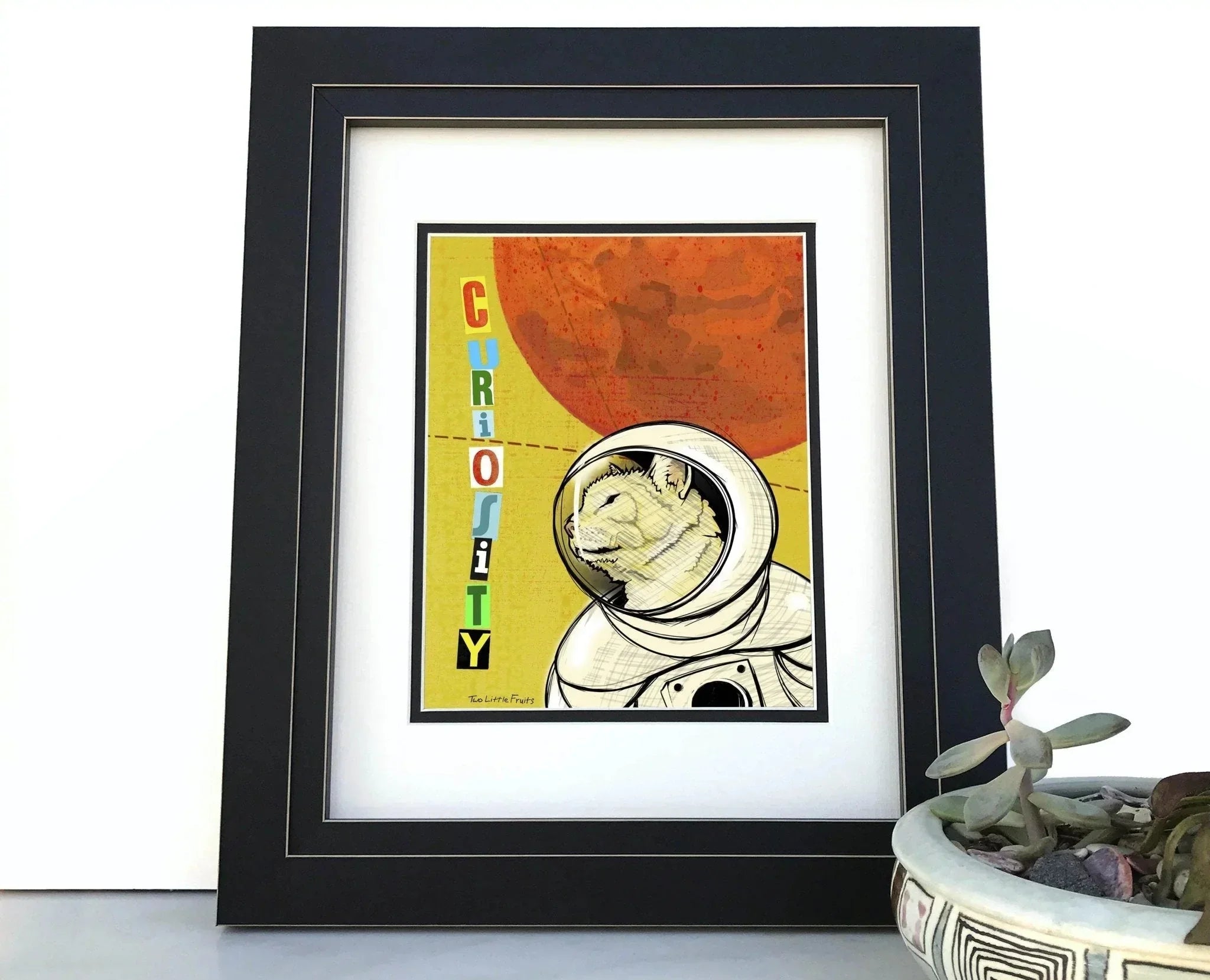 Curiosity Cat Astronaut illustrated art print by Two Little Fruits