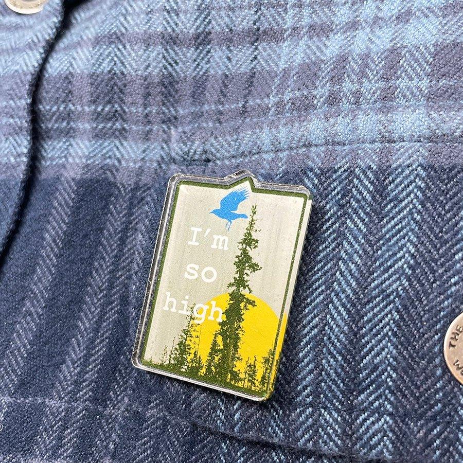 Cute Acrylic Pins - I'm So High Pin, 1.25 Inch with Secure Rubber Clutch for Bags & Outfits - Acrylic Pin - Two Little Fruits - Two Little Fruits