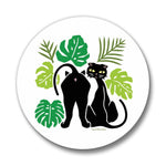 Cute Cat Accessories: 1.25" Cat With Monstera Leaves Matte Button Pin - Weather & Scuff Resistant - Button Pins - Two Little Fruits - Two Little Fruits