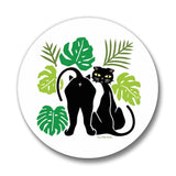 Cute Cat Accessories: 1.25" Cat With Monstera Leaves Matte Button Pin - Weather & Scuff Resistant - Button Pins - Two Little Fruits - Two Little Fruits