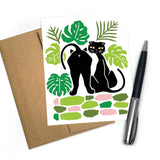 Cat Card with Monstera Leaves - A2 Size illustrated greeting card by Two Little Fruits