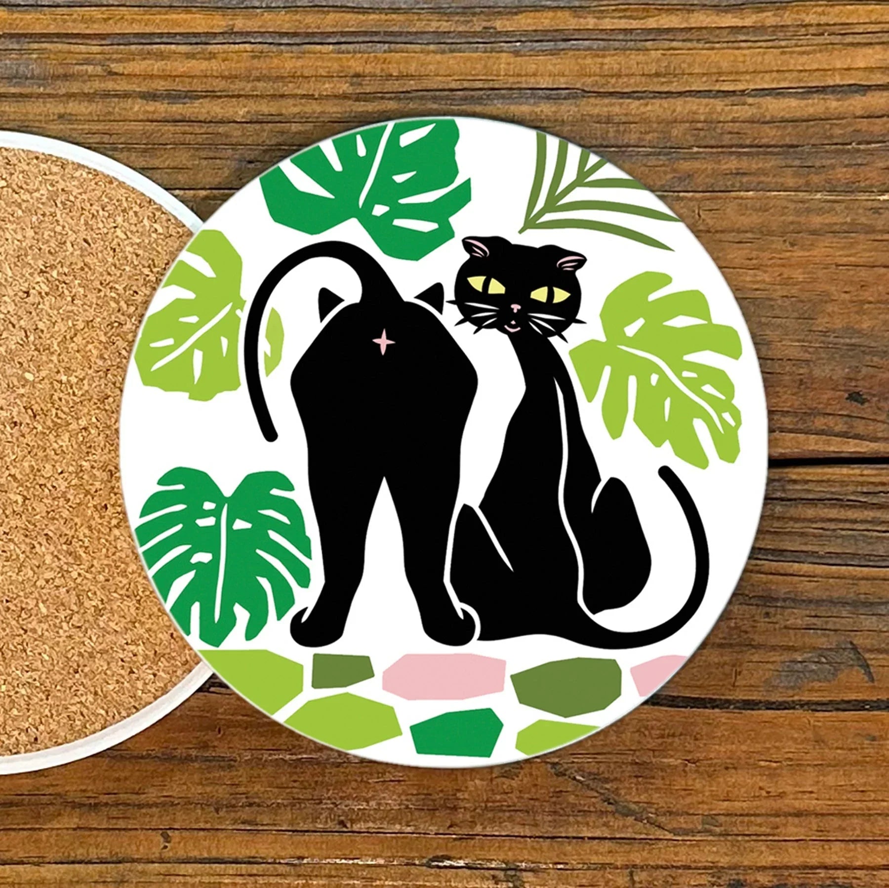 Cat illustrated coaster by Two Little Fruits