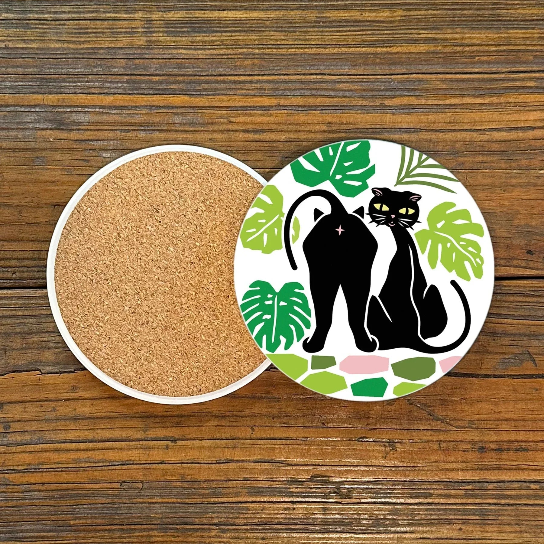 Cute Cat Coasters - Colorful 4" Ceramic Drink Coasters with Cork Backing for Moisture Protection