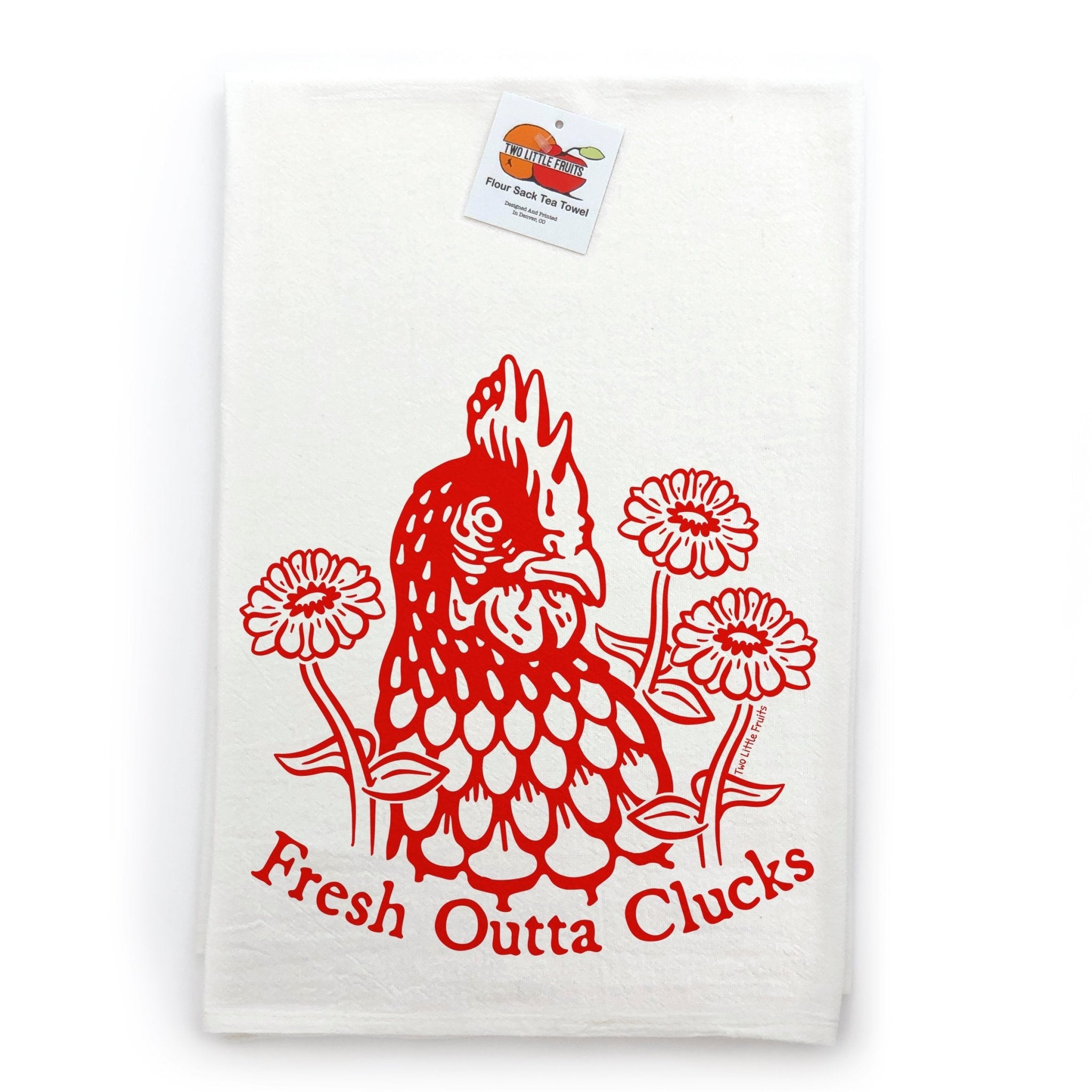 Cute Chicken Tea Towel - 100% Cotton, Machine Washable, Made in the USA, Fun Illustrations - Tea Towels - Two Little Fruits - Two Little Fruits