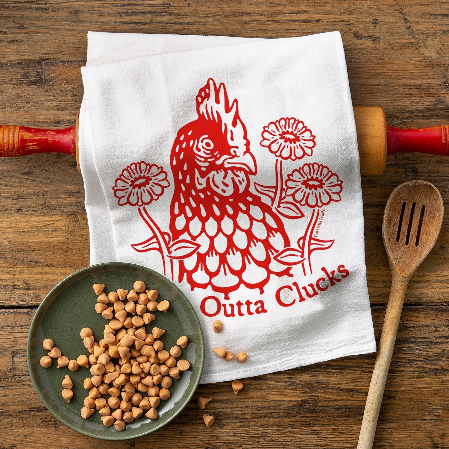 Cute Chicken Tea Towel - 100% Cotton, Machine Washable, Made in the USA, Fun Illustrations - Tea Towels - Two Little Fruits - Two Little Fruits