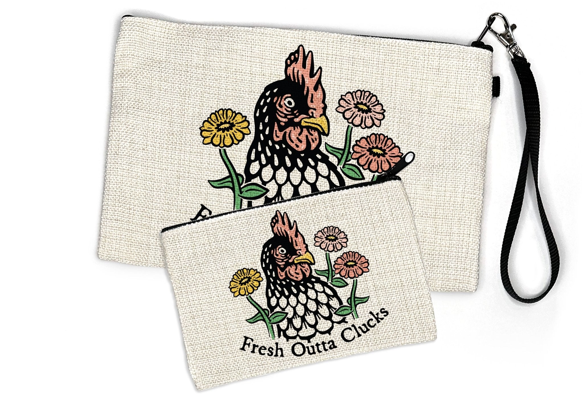 Cute Cosmetic Bag - Fresh Outta Clucks Chicken Zipper Pouch, Perfect for Travel & Organizing - Zipper Pouches - Two Little Fruits - Two Little Fruits