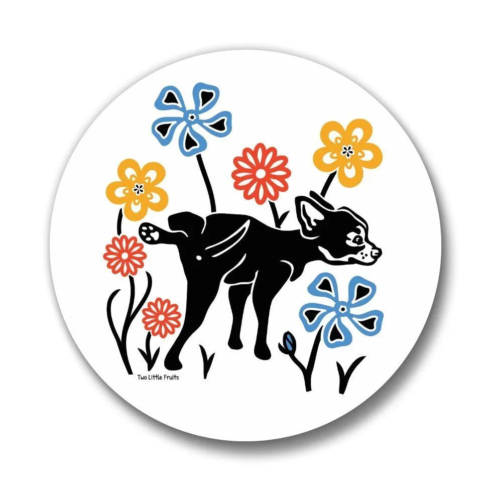 Dog illustrated button pin by Two Little Fruits