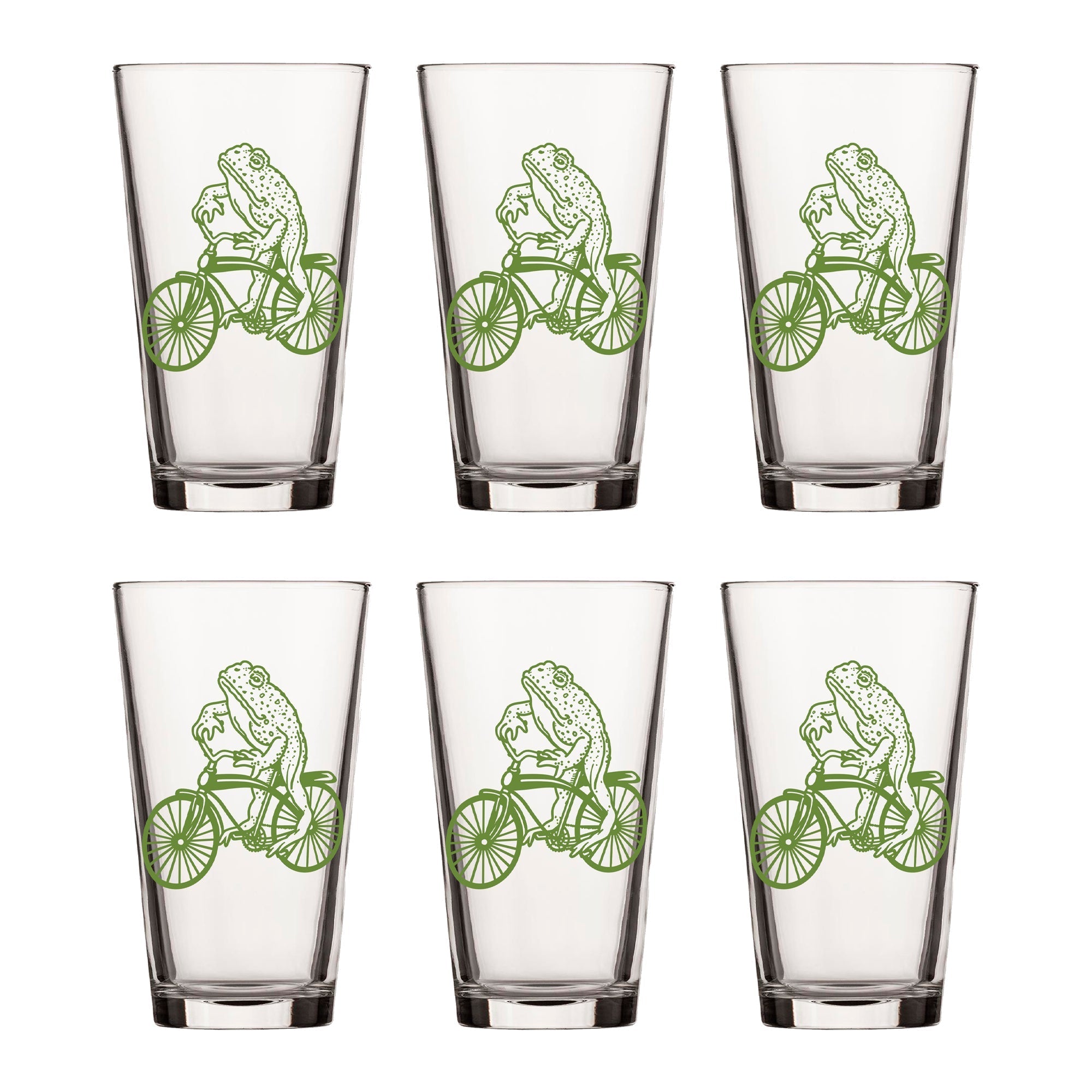 Cute Frog Pint Glass - Screen - Printed Bicycle Design - Pint Glass - Two Little Fruits - Two Little Fruits