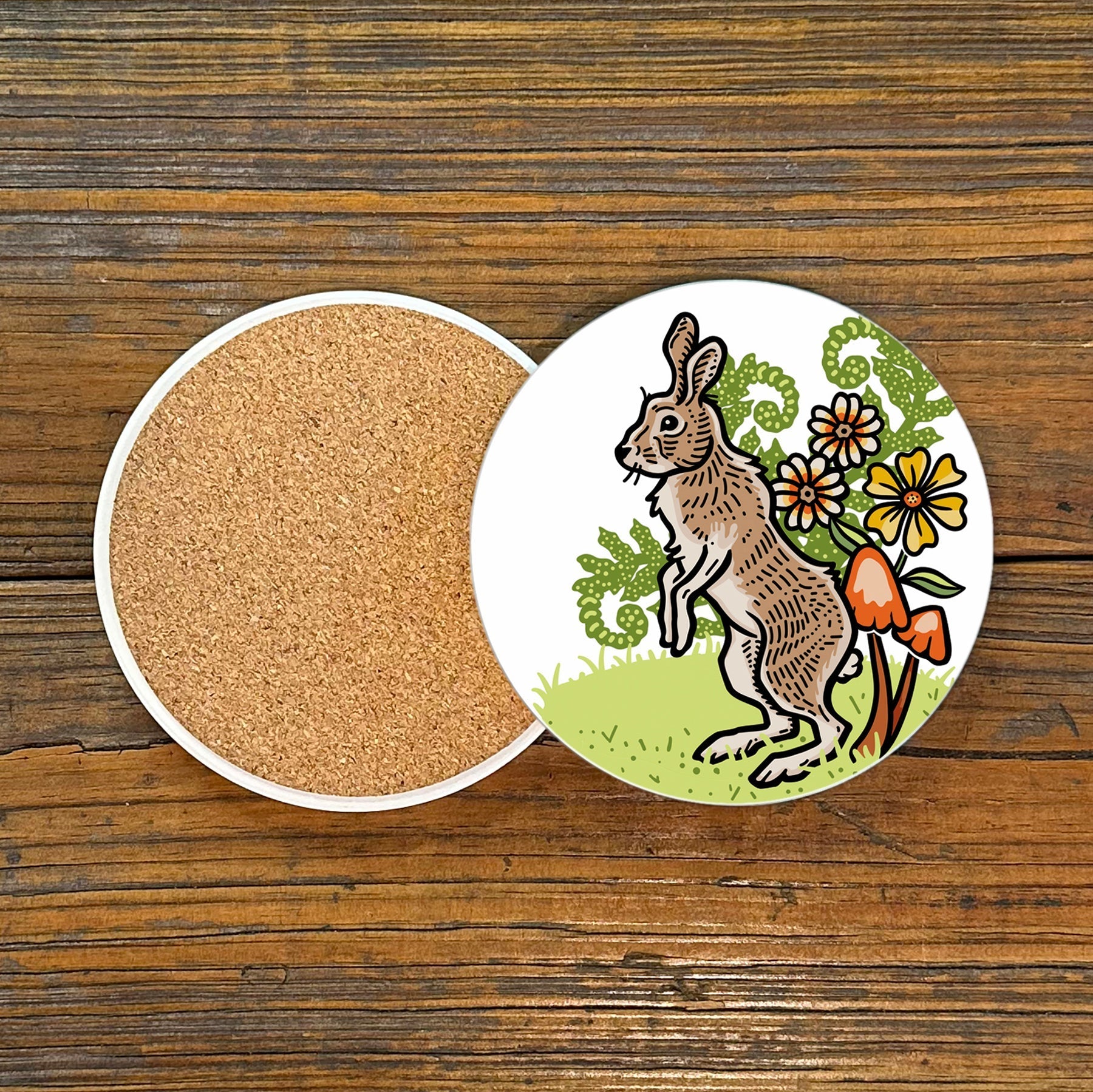 Cute Rabbit Decorative Ceramic Coasters - 4" Diameter, Cork Backed, Set of 4, Bright & Fun! - Coasters - Two Little Fruits - Two Little Fruits