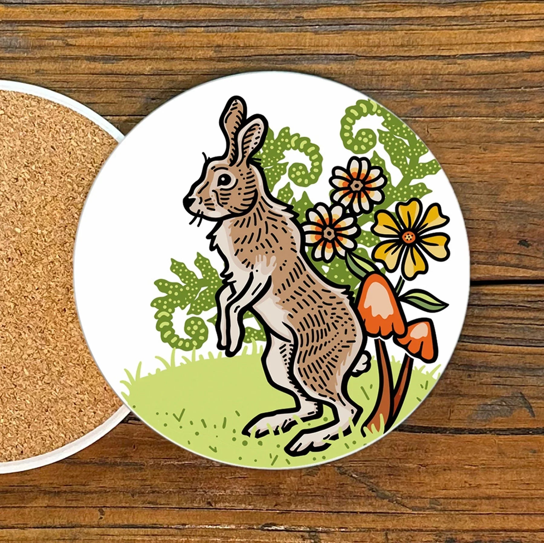 Rabbit Decorative Ceramic illustrated coaster by Two Little Fruits