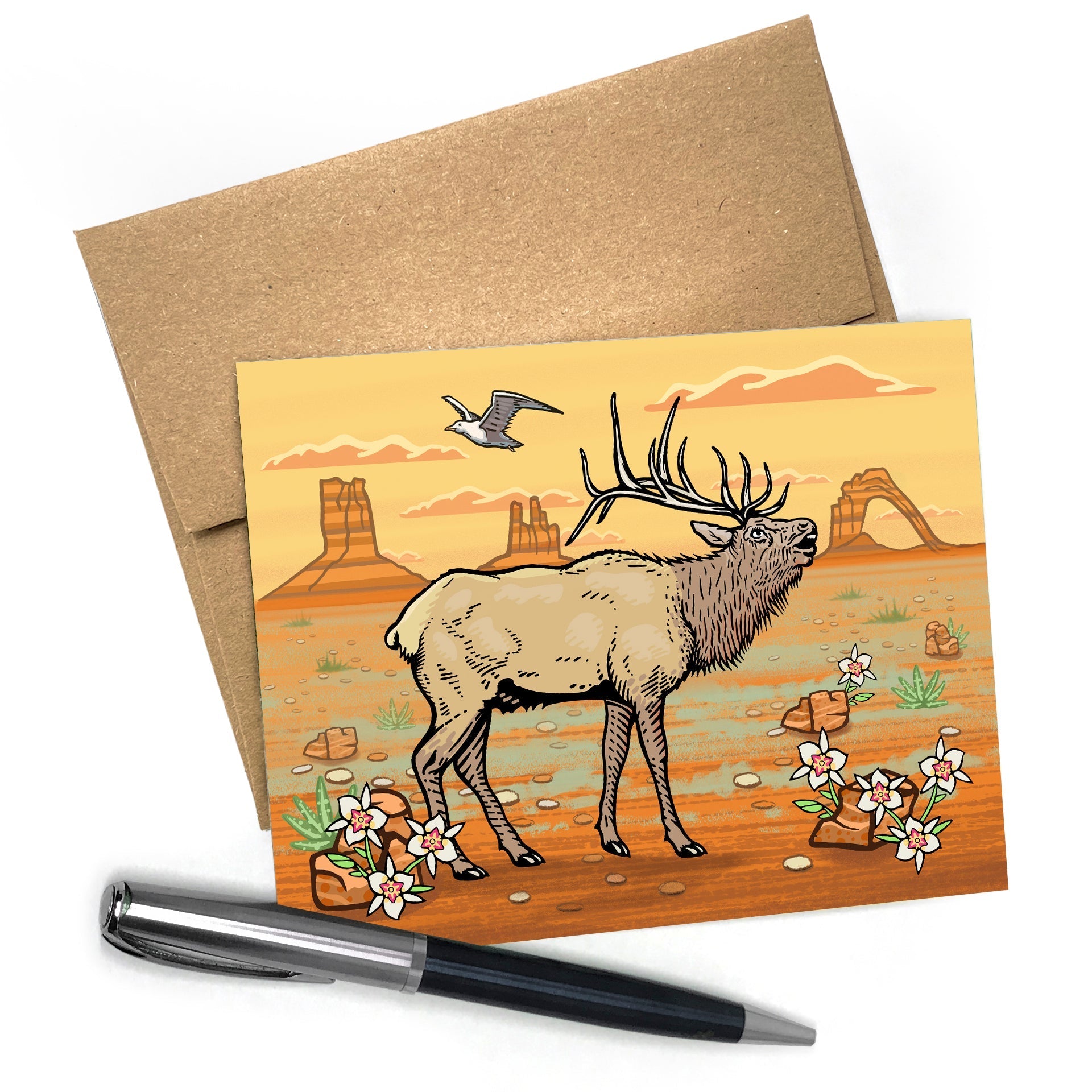 Desert Elk Greeting Card - Blank A2 Size 4.25" x 5.5" with Brown Envelope - Greeting Cards - Two Little Fruits - Two Little Fruits