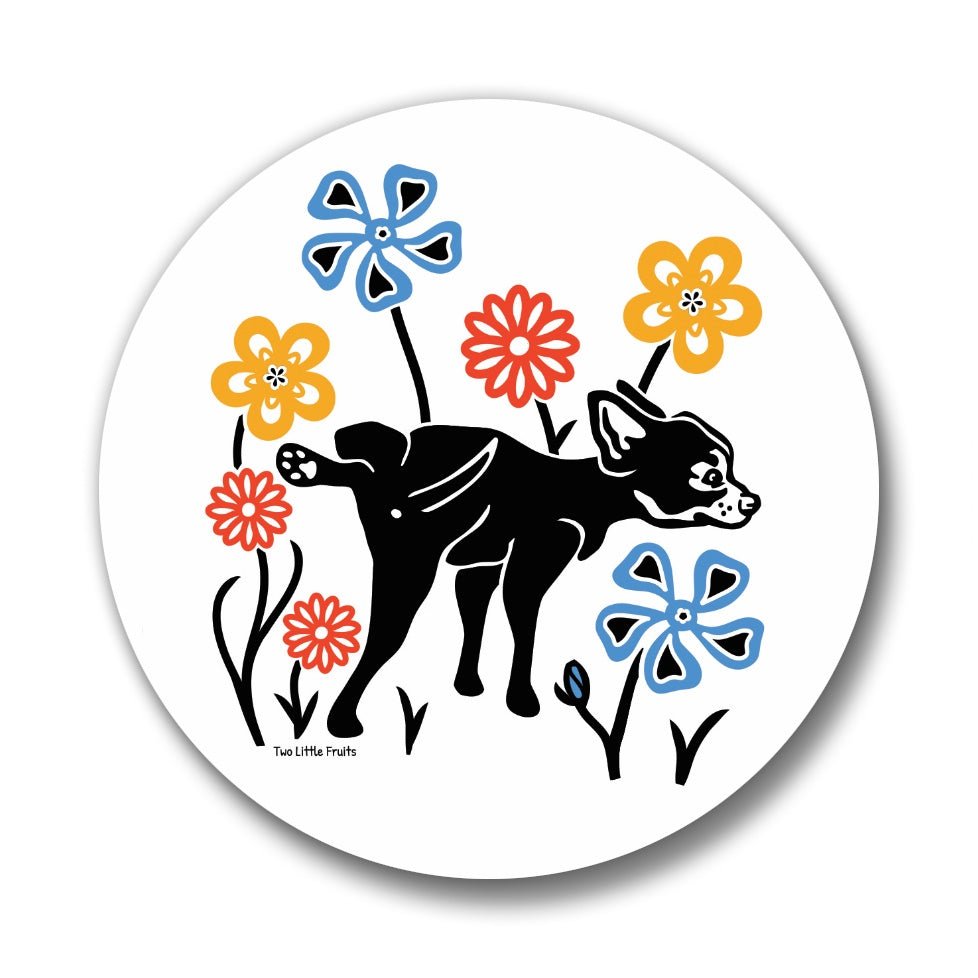 Dog and Flowers - Button Pins - Two Little Fruits - Two Little Fruits