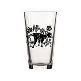 Dog Beer Glass - Whimsical Dog & Flowers Pint Glass, 16 Fl Oz, Made in USA, Durable & Fun - Pint Glass - Two Little Fruits - Two Little Fruits