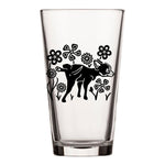 Dog Beer Glass - Whimsical Dog & Flowers Pint Glass, 16 Fl Oz, Made in USA, Durable & Fun - Pint Glass - Two Little Fruits - Two Little Fruits