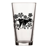 Dog Beer Glass - Whimsical Dog & Flowers Pint Glass, 16 Fl Oz, Made in USA, Durable & Fun - Pint Glass - Two Little Fruits - Two Little Fruits