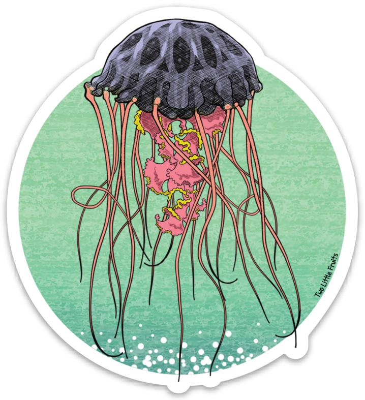 Durable 3.63 X 4 Inch Jellyfish Sticker - Unique Purple & Pink Design, Weatherproof Vinyl - Sticker - Two Little Fruits - Two Little Fruits