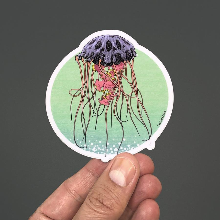 Durable 3.63 X 4 Inch Jellyfish Sticker - Unique Purple & Pink Design, Weatherproof Vinyl - Sticker - Two Little Fruits - Two Little Fruits